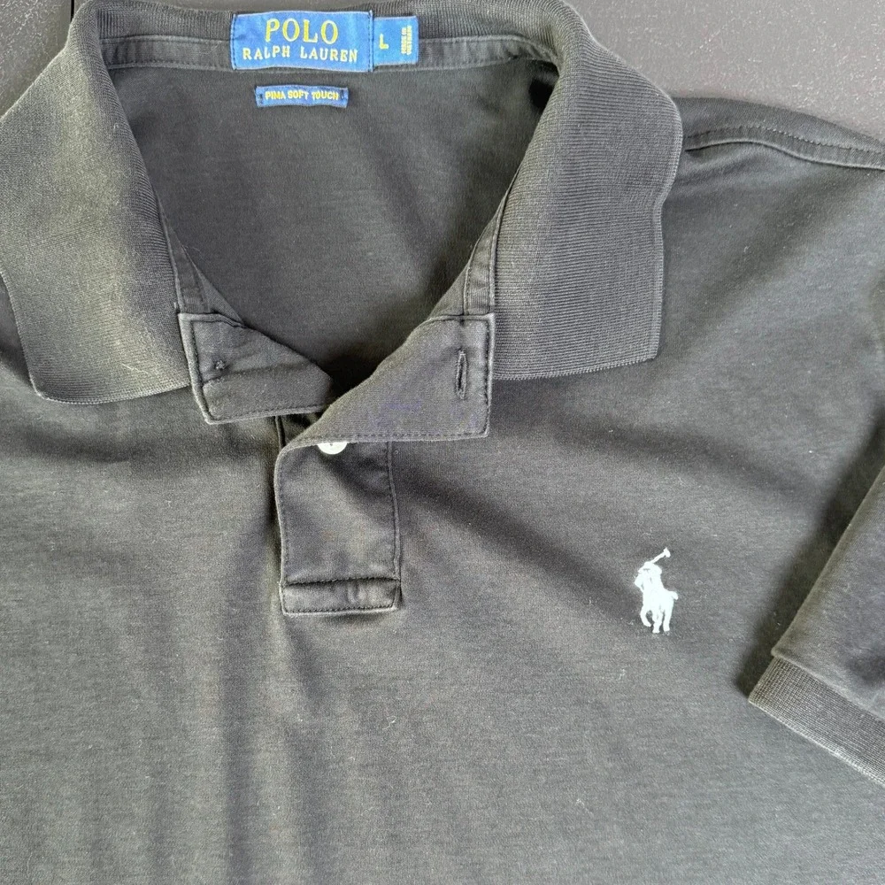 Polo Ralph Lauren Mens Black Pima Soft Touch Cotton Short Sleeve Polo Shirt L